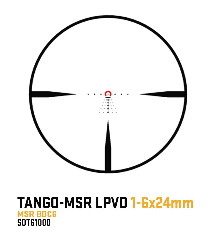 TANGO MSR SCOPE, 1-6X24MM, 30MM, SFP, ILLUMINATED MSR BDC6 RETICLE, 0.5 MOA, CAPPED TURRET, BLACK W/ 1.535 MOUNT