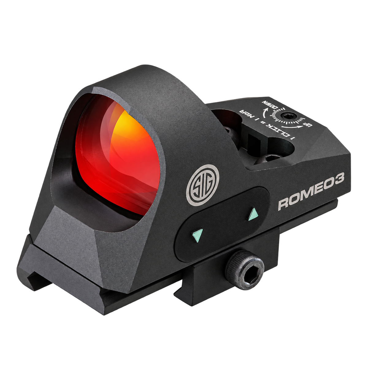 Sig Romeo 3 & ROMEO3 REFLEX SIGHT, 1X25MM, 3 MOA RED DOT, 1.0 MOA ADJ, M1913 WITH RISER, GRAPHITE