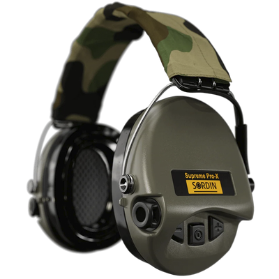 Sordin Supreme Pro-X Led & SUPREME PRO X LED Headband Textil Camo-Cup Verde- GEL