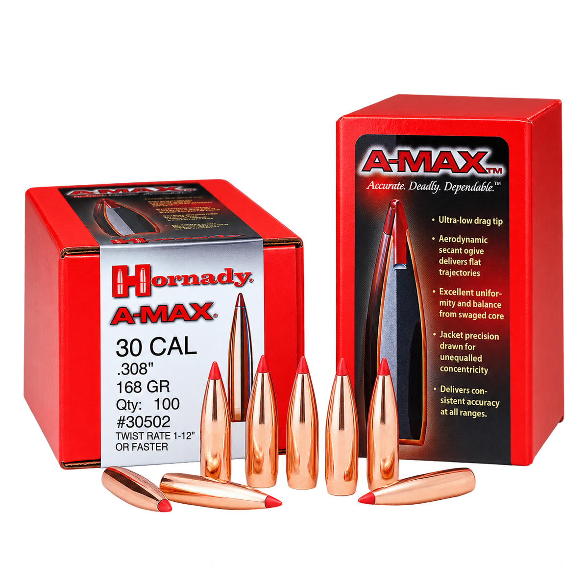 Puntas Rifle A-Max Match & PUNTAS A-MAX MACTH 30 CAL .308 168 GR  (1-12") (100)