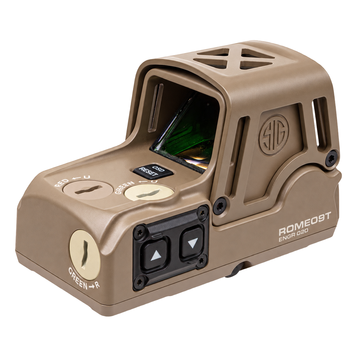 Romeo 9T & ROMEO9T RED DOT SIGHT, DUAL RETICLE, 0.5 MOA ADJ, CR123A, HEX BOLT MOUNT, SHROUD, FDE