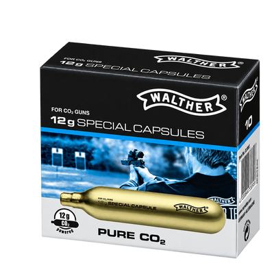 Capsulas Co2 WALTHER & Botellas Walther 12g Co2-Caja 10 uds & Botellas-Walther 88g Co2-Botella 1 ud